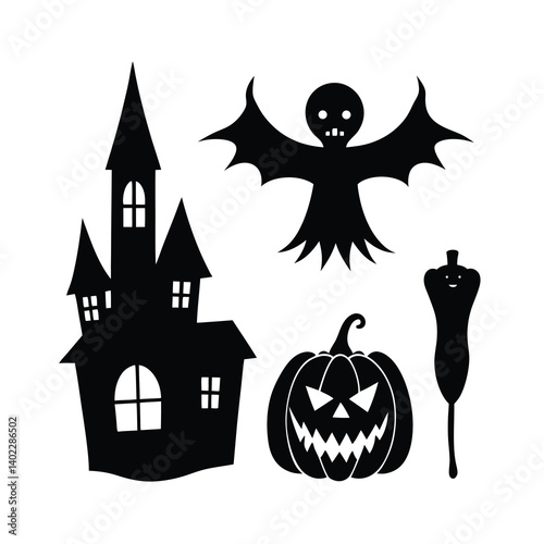 halloween pumpkin and bats