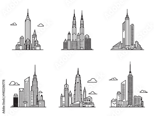 Tribune Tower Black Line Drawing Set