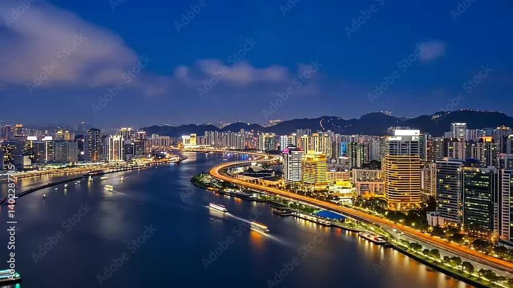 Nightfall over Zhuhai's Sparkling Cityscape Nightfall over Zhuhai's Sparkling Cityscape