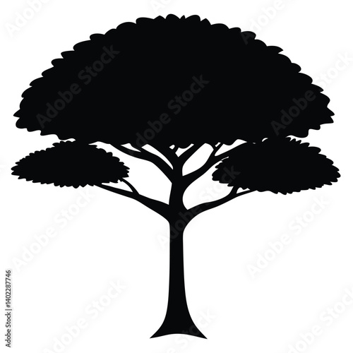 Rain Tree Bonsai Tree Vector Silhouette with natural elements and seasonal design