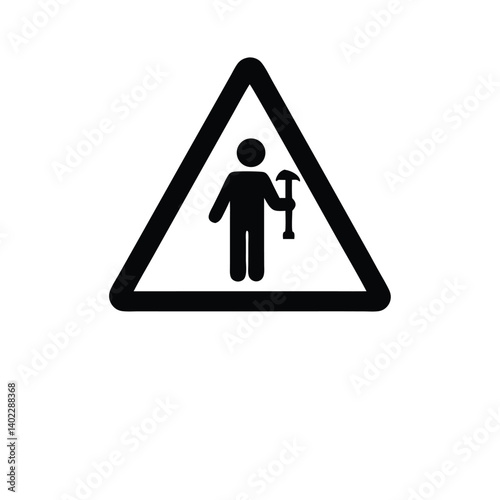 Warning Sign Symbol with Man Holding Pickaxe Tool on Transparent Background