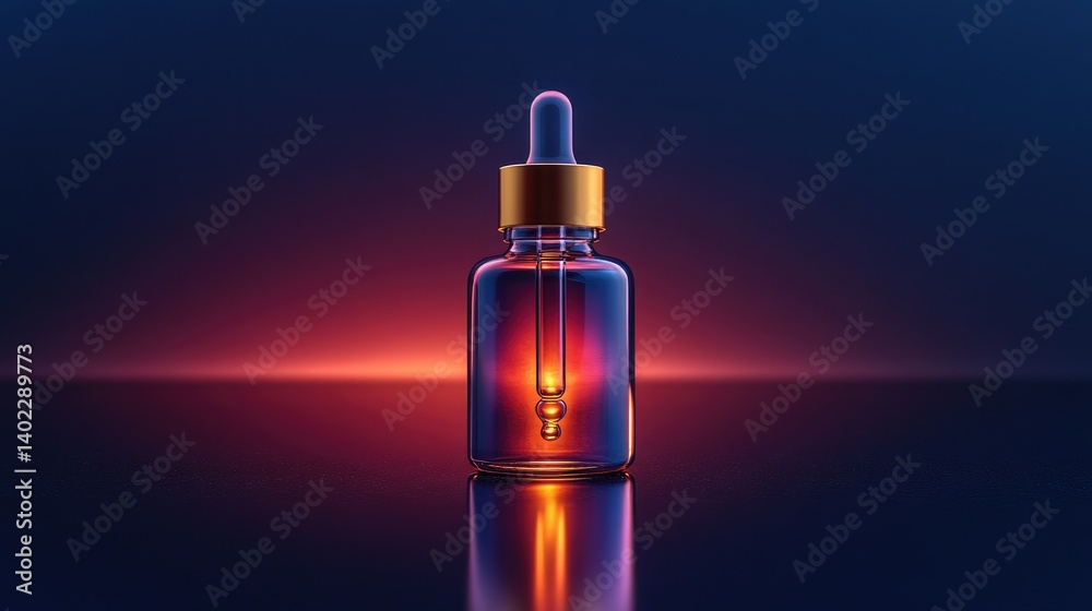 Glow serum bottle, radiant and vibrant, highlighting a premium, high-performance essence