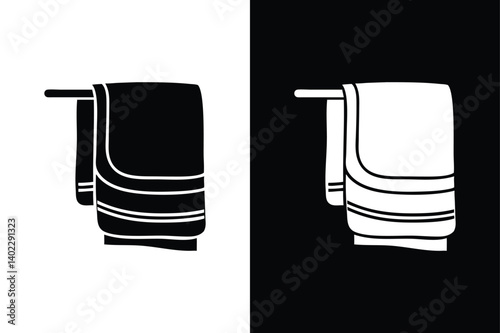 Modern Towel Icon Vector. Black and White Hanging Fabric Illustration