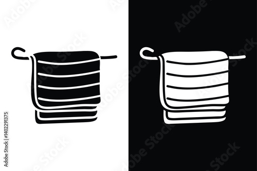 Hanging Towel Icon. Silhouette Vector Design for Bath, Beach & Kitchen