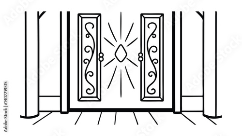 Ornate Gate Outline With Diamond Centerpiece And Decorative Scrollwork Panels A Vector Illustration For Design Projects