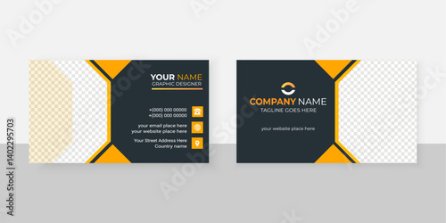 Modern creative design business card template vector illustration set for web interface layout with rectangular black and orange shape