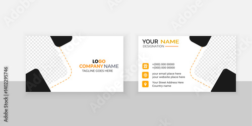 Modern creative design business card template vector illustration set for web interface layout with rectangular black and orange shape