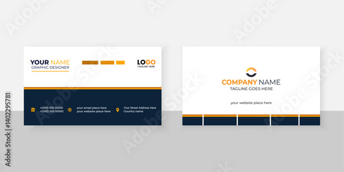 Modern creative design business card template vector illustration set for web interface layout with white and navi blue orange rectangular shape

