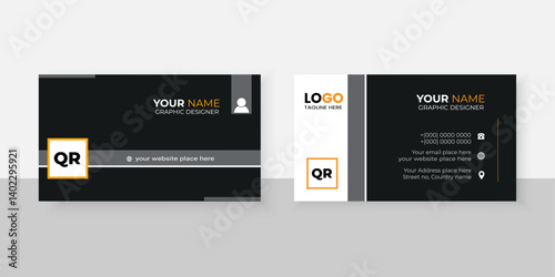 Business card template vector illustration set for web interface layout with rectangular black , gray and orange shape