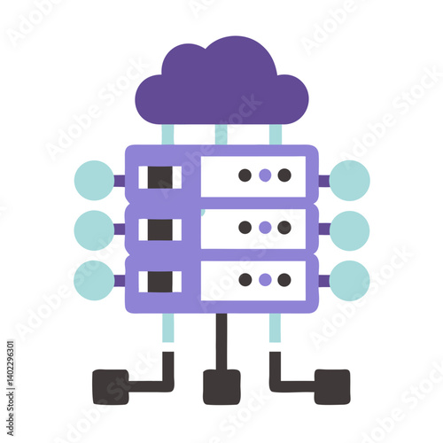 Supercomputer icon with cloud connection in flat design  