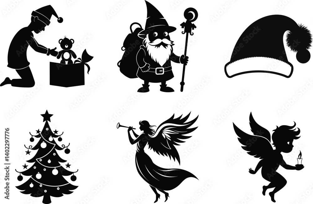 Fototapeta premium Black And White Christmas Vector Silhouettes