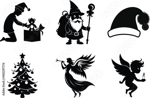 Black And White Christmas Vector Silhouettes