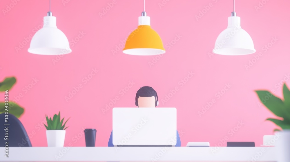 A modern workspace with a person working on a laptop. A modern workspace with a person working on a laptop.