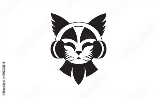 Cool Cat Silhouette with Headphones – Music DJ Pet Vector Art