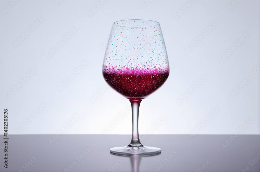 Red Wine Glass with Glitter Reflecting Light. Generative AI Red Wine Glass with Glitter Reflecting Light. Generative AI