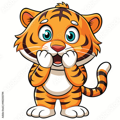 Cute cartoon tiger with surprised expression