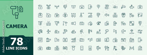 Camera modern icon. Includes symbols for photo, photograph, cam, photography. Minimalist editable vector stroke. Photograph icon set. Vector collection.