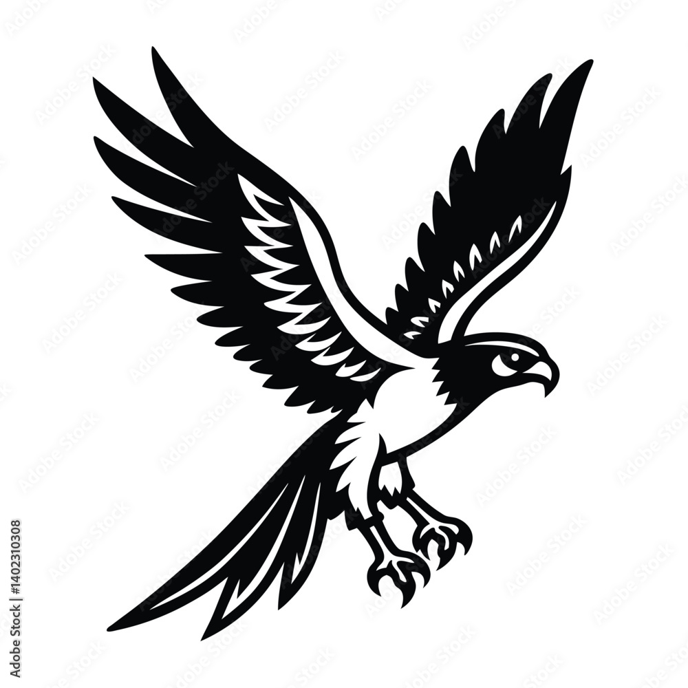 Fototapeta premium Black Eagle in Flight Vector Illustration with Wings Spread