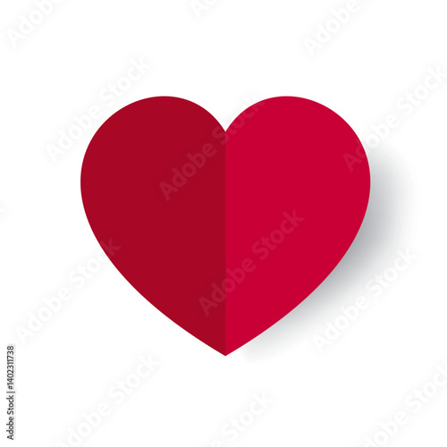 Red heart symbol with a dynamic shadow on white background.