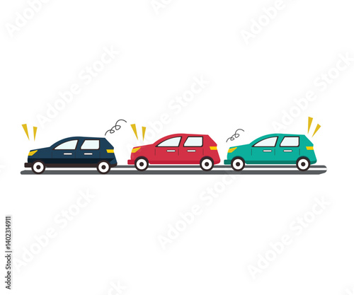 車の混雑渋滞。混雑する道路。ベクターイラスト