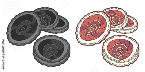 Natural Agate Coasters isolated on white, a metallic set of circle objects
