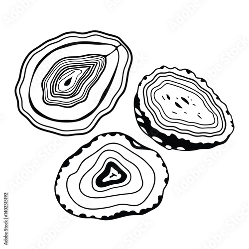 Natural Agate Coasters isolated on white, a metallic set of circle objects