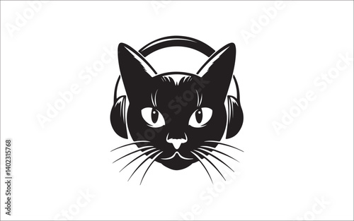 Cool Cat Silhouette with Headphones – Music DJ Pet Vector Art