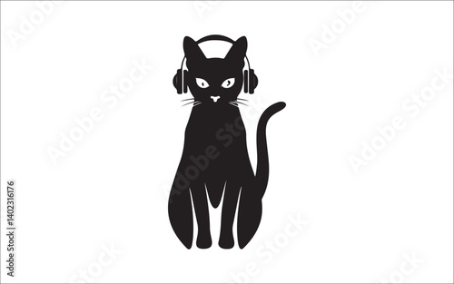 Cool Cat Silhouette with Headphones – Music DJ Pet Vector Art