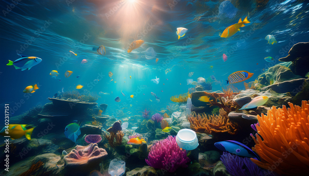 Obraz premium 003-135-274--Virtual Plastic Dive-- Explore underwater microplastic pollution. 937