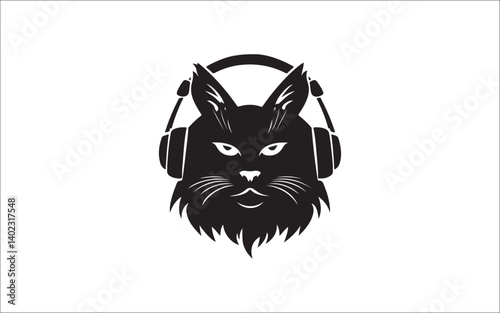 Cool Cat Silhouette with Headphones – Music DJ Pet Vector Art