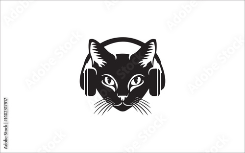 Cool Cat Silhouette with Headphones – Music DJ Pet Vector Art