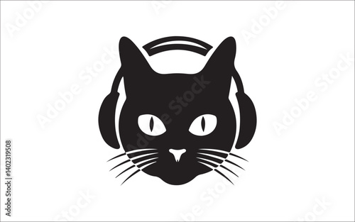 Cool Cat Silhouette with Headphones – Music DJ Pet Vector Art