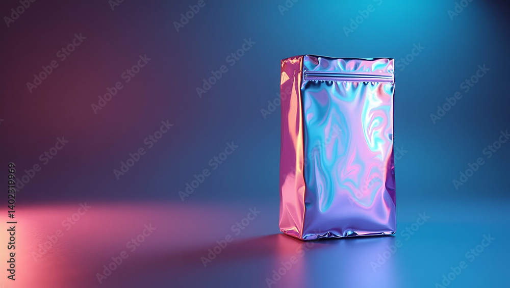 Holographic Packaging Mockup: Futuristic Visual Effects, Dynamic Color Shifts, Sleek Material Rendering, Elevate Product Presentation, Brand Allure, Empty Space Left Holographic Packaging Mockup: Futuristic Visual Effects, Dynamic Color Shifts, Sleek Material Rendering, Elevate Product Presentation, Brand Allure, Empty Space Left