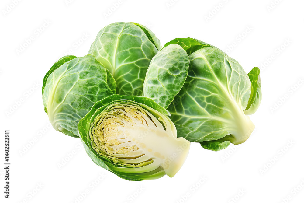 Fototapeta premium Fresh Brussels sprouts isolated a white transparent background.