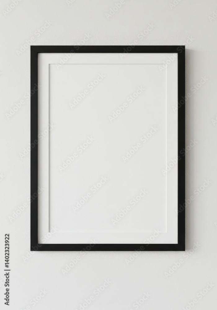Empty Black Frame on White Wall for Art Display Empty Black Frame on White Wall for Art Display