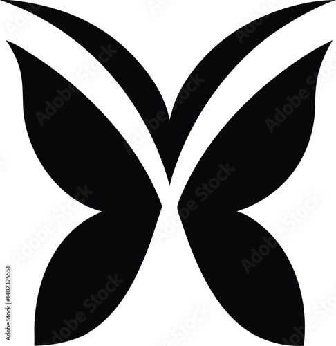 Modern minimalist silhouette of a butterfly in high contrast, featuring stylized symmetry and curved wing segments