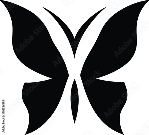 Silhouette-based butterfly with exaggerated wing shapes and mirrored patterning, merging natural elegance with modern flat design