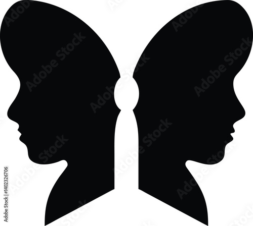 Dual-Face Illusion: Mirrored Human Profiles Form Surreal Butterfly Wings