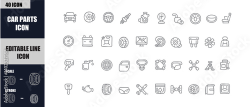 Car Parts Icon - Vector Illustration of Automotive Components and Repair Symbols