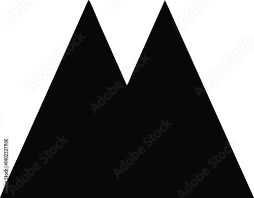 Minimalist alpine landscape merging peak outlines and evergreen trees in a downward-pointing triangle