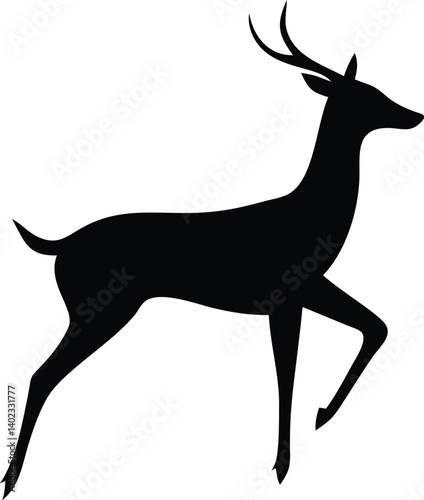 An elegant deer silhouette with elongated limbs and a gracefully arched neck, captured mid-pose in minimalist fashion