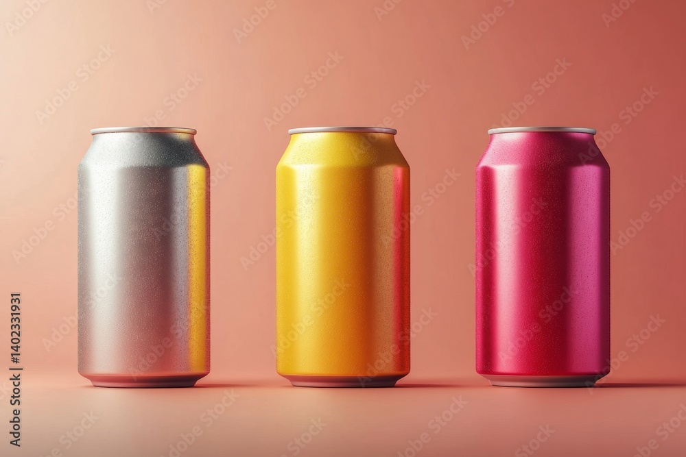 250ml 8.4 oz. Aluminium Can Mockup - Three Cans. Blank Label. 3D Illustration, Generative AI 250ml 8.4 oz. Aluminium Can Mockup - Three Cans. Blank Label. 3D Illustration, Generative AI