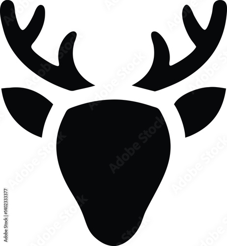 Modern stylized buck with symmetrical features and prominent antlers, crafted using bold negative space techniques