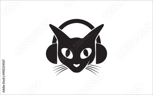 Cool Cat Silhouette with Headphones – Music DJ Pet Vector Art