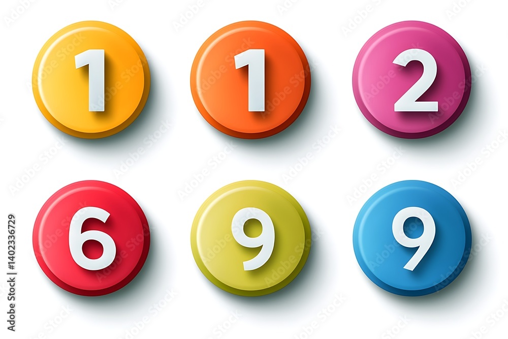 Colorful Number Buttons on White Colorful Number Buttons on White