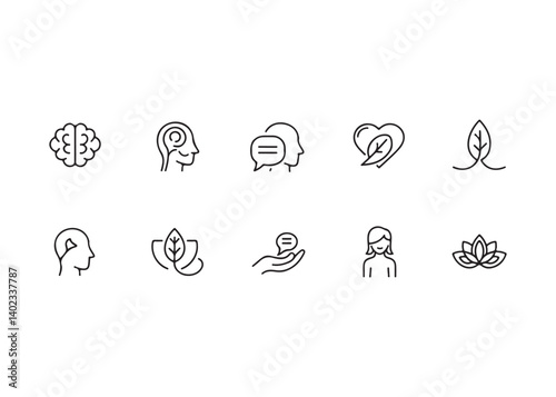 Set of wellness and communication line icons