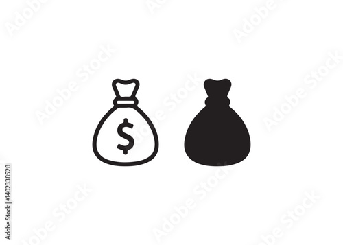 Simple Money Bag Icon in Line and Solid Style