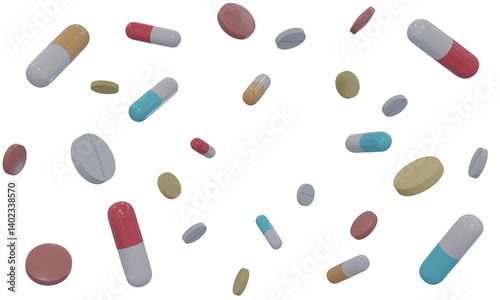Colorful Capsule and Tablet Pills on Transparent Background