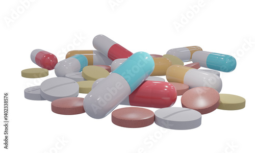 Colorful Capsule and Tablet Pills on Transparent Background