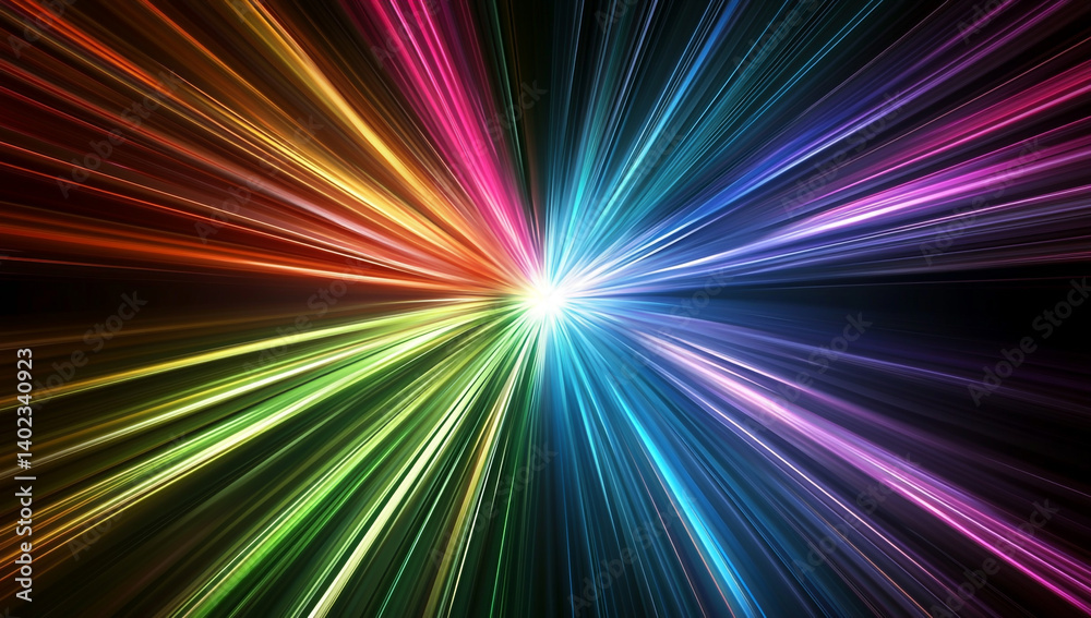 Rays of colored light are emitted from the center, creating the effect of an explosion. Rays of colored light are emitted from the center, creating the effect of an explosion.